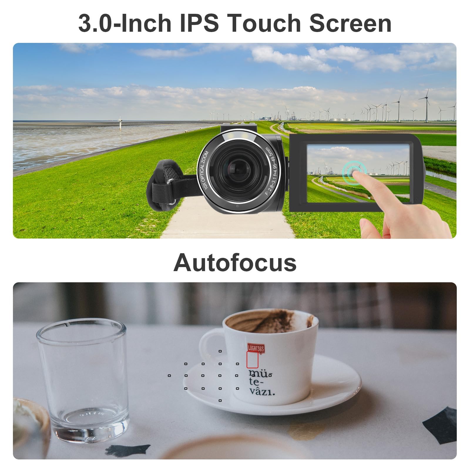 ORDRO Caméra Vidéo 4K Ultra HD Caméscope avec Zoom Optique 10X et WiFi, Carte SD 32GB