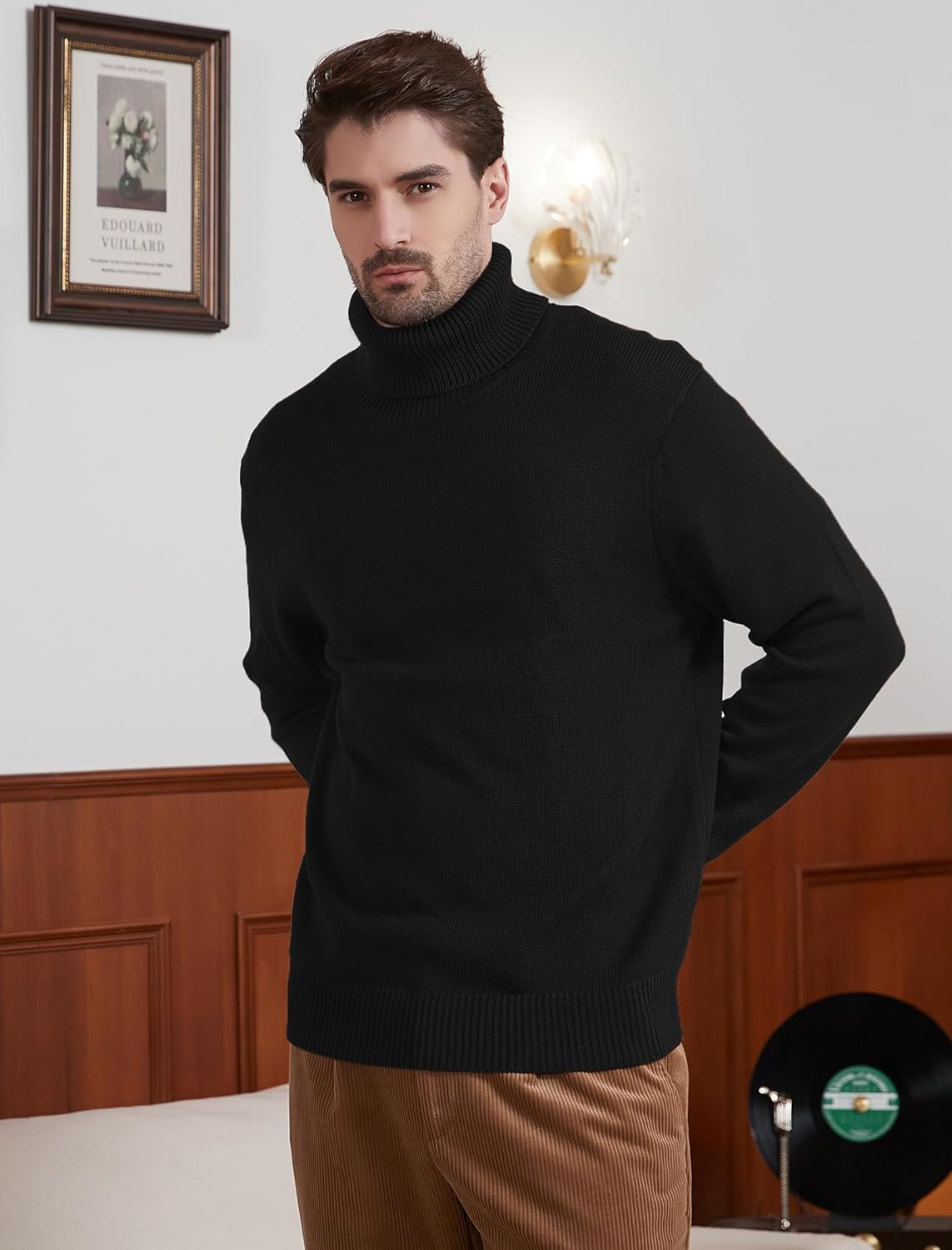 Kallspin Men's Turtleneck Sweaters Wool Blend Mid-Weight Highneck Pullover Sweaters - Image 4