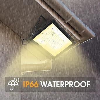 YANYCN 2 Pack 50W Warm White Led Flood Lights Outdoor,3000K Super Bright 7500LM Security Lights with Plug,Exterior IP66 Waterproof FloodLight for Basketball Court, Yard, Garden, Playground
