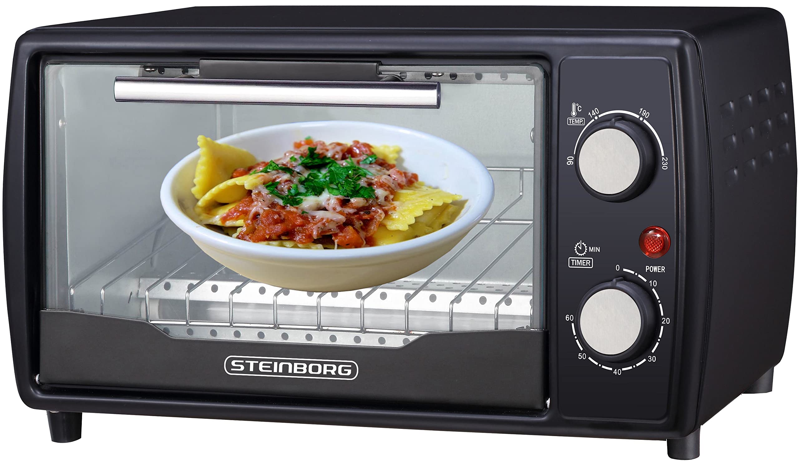 Ecosa Mini Backofen | 1000 Watt | 10 Liter | inkl. Backblech und Grillrost | Pizzaofen | 90°-230°C | 60 min. Timer | aufklappbares Krümelblech | Minibackofen | Backofen | Kleiner Backofen