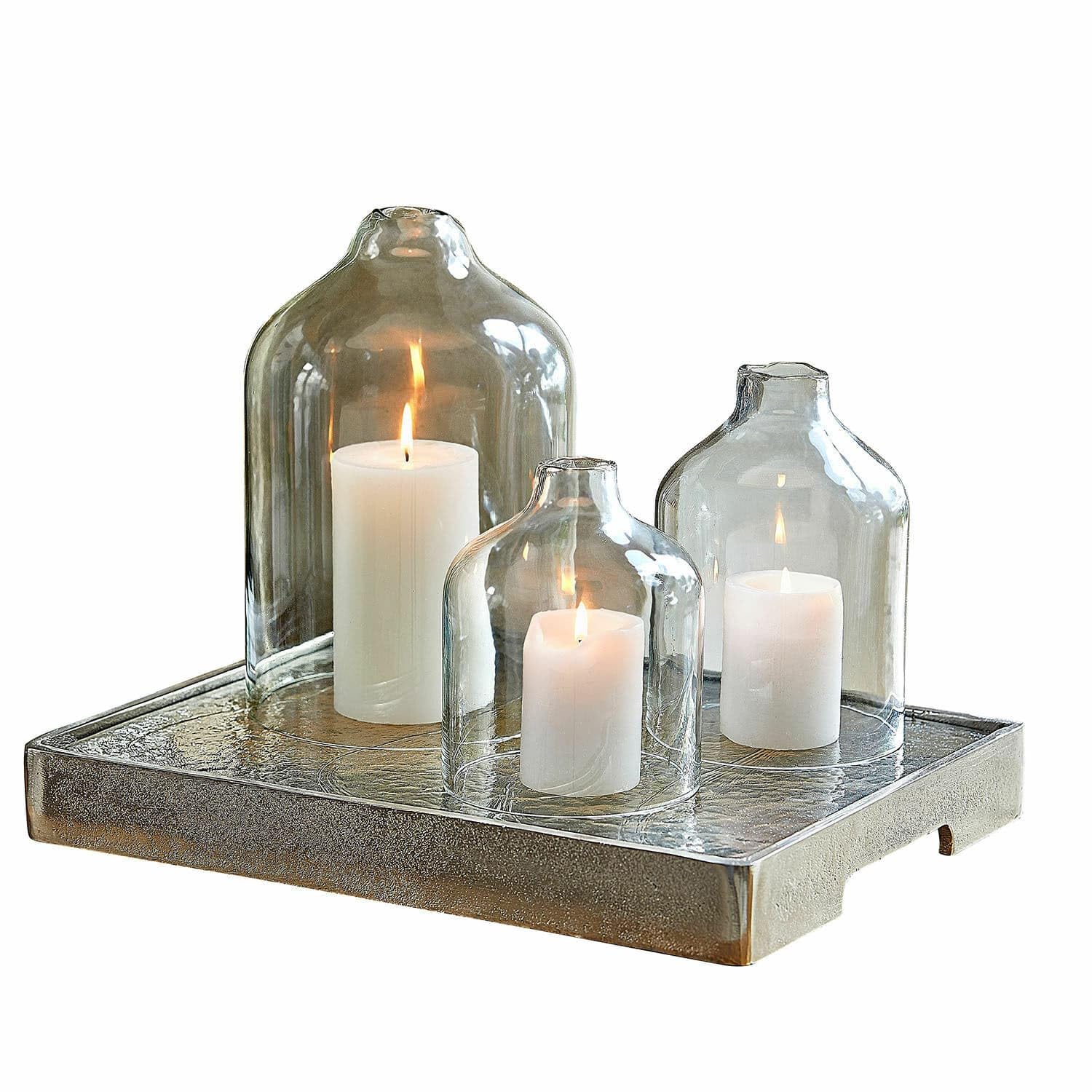 Loberon Windlicht 3er Set Xalvent - DREI Größen - Mundgeblasen - Offene Unterseite - Schützt Kerzen und Deko - Wohnaccessoires - Glas, klar