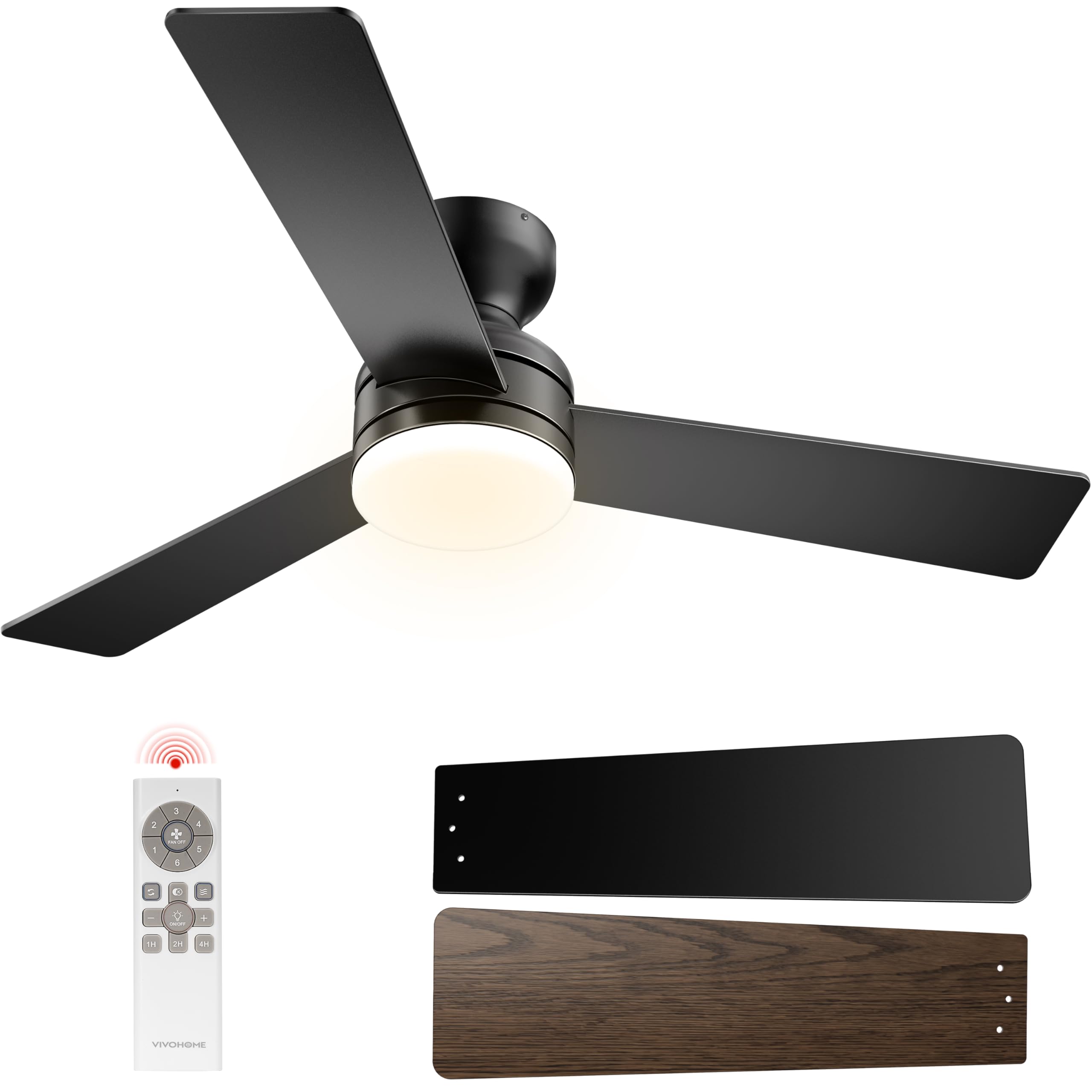 VIVOHOME Fernbedienung Deckenventilator mit Beleuchtung LED 42Zoll 6+1 Geschwindigkeiten DC Motor Dimmbar Timer Leise Reversibel für Schlafzimmer Wohnzimmer