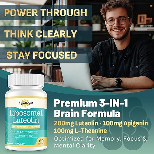 Miniatura 4 de Luteolina 200 mg cápsulas blandas liposomales para la salud cerebral y función cognitiva - para memoria y función neuroprotectora - Sin OMG, sin