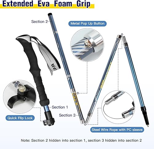 Miniatura 9 de Bastones de trekking plegables para hombres y mujeres mejorados de aleación de aluminio de grado aeronáutico con kits de puntas, bolsa de transporte