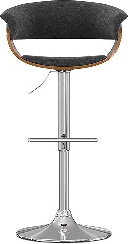 Miniatura 116 de SIMPLIHOME Lowell Taburete de bar giratorio ajustable, silla tapizada de metal de 33 pulgadas de altura del asiento en tela de aspecto de lino gris