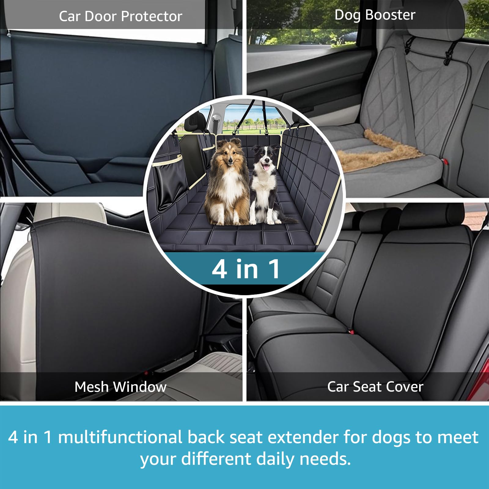 Lassie Hard Bottom Car Seat Cover for Dogs, Waterproof Travel Dog Car Hammock for Back Seat, Durable Pet Back Seat Extender for Dogs