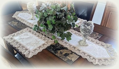 Miniatura 7 de Galleria di Giovanni Bufanda de encaje bordada para tocador, mantel de mesa, color beige natural, neutro, 66 x 13 pulgadas