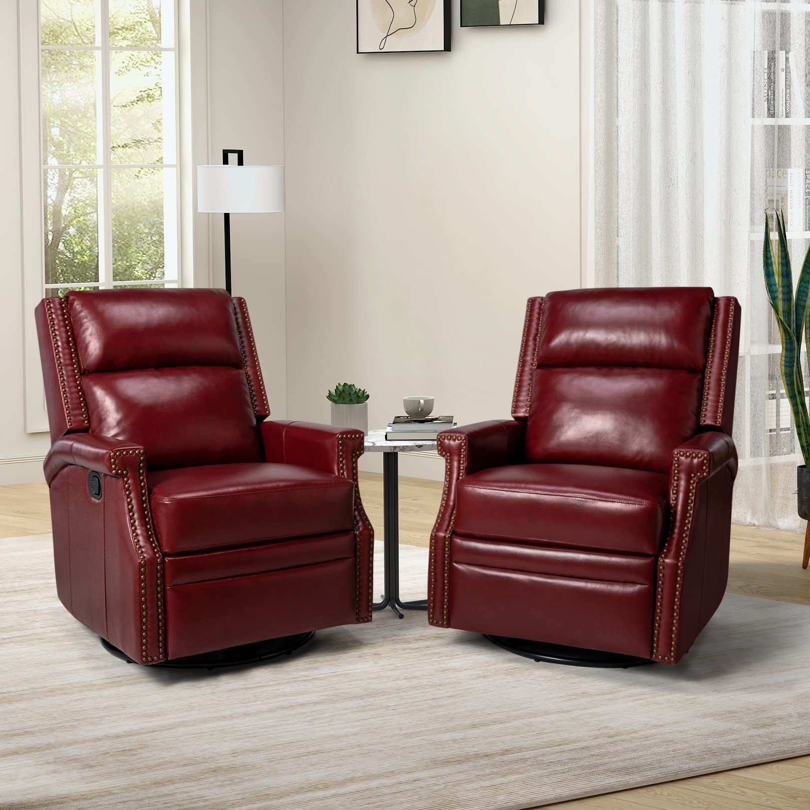 Hulala Home Genuine Leather Swivel Recliner Chair Set Of