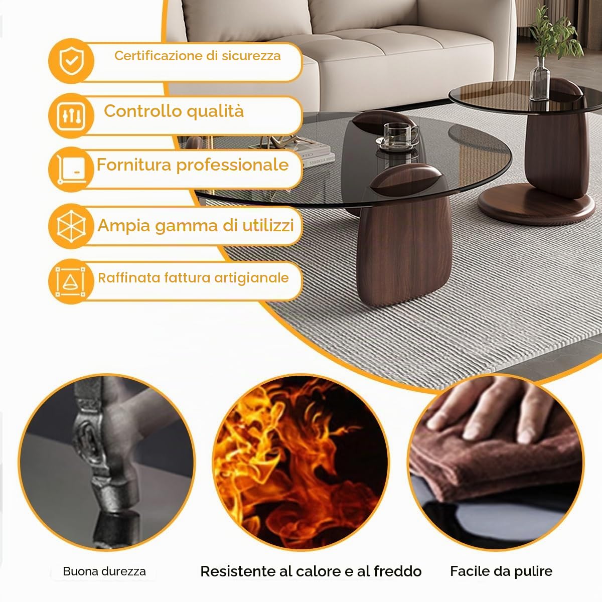 Tavolini da Salotto Legno E Vetro, Tavolini da Salotto Moderni Rotondi, Tavolino Rotondo Set Di 2 Per Soggiorno, Camera da Letto-Facile da Montare(Brown-B,80+50cm/31+20in)