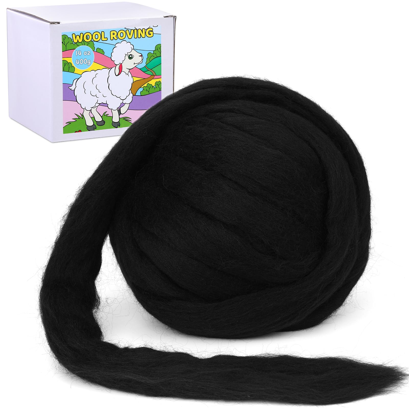 QMNNMA Wool Roving Bulk 0.88 LB, Black Natural Needle Felting Wool