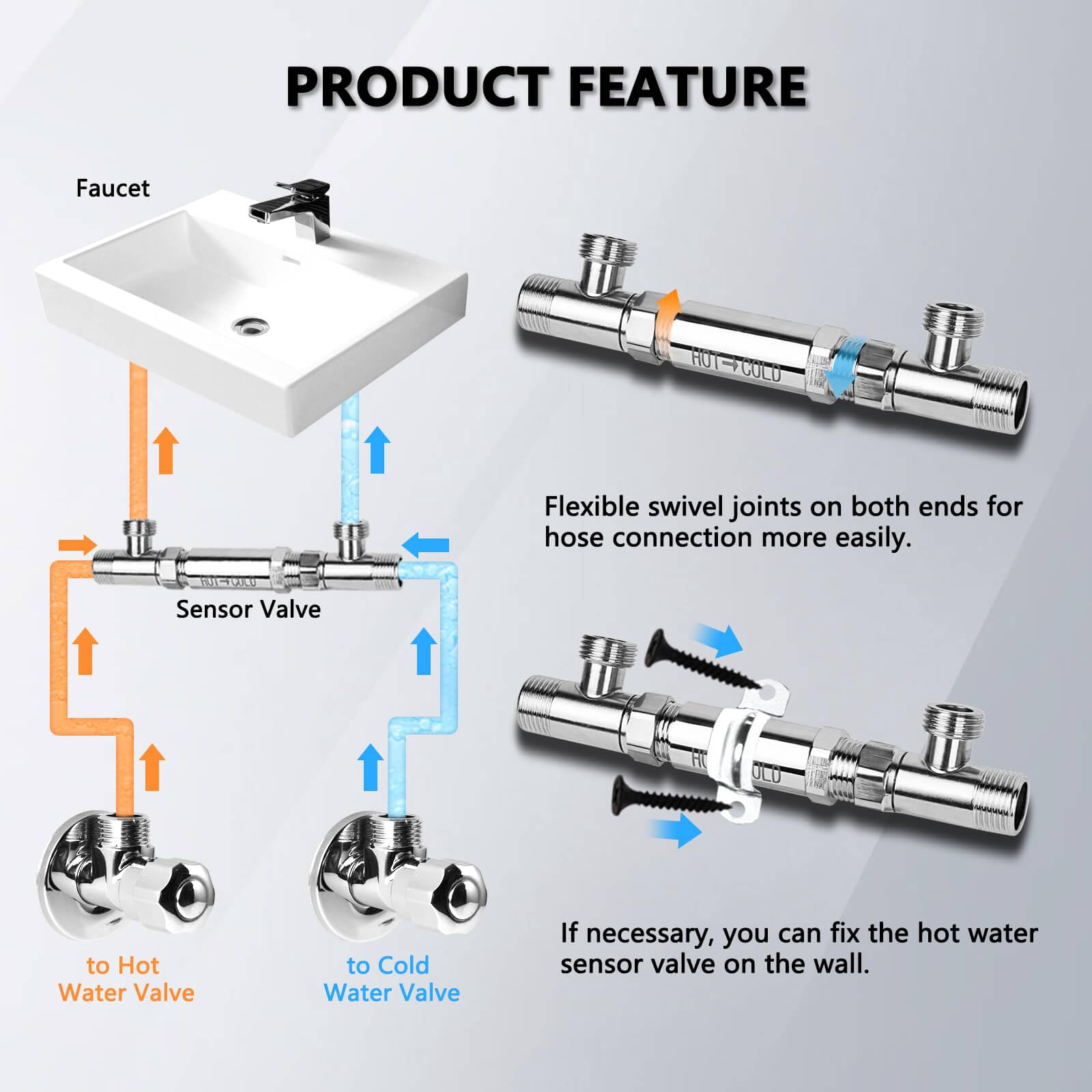 Válvula de sensor para bomba de recirculación instantánea de agua caliente, válvula de derivación de acero inoxidable 304, reemplaza directamente la versión de plástico antigua, reemplaza