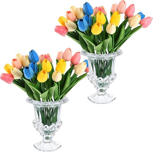 2 Pack 8 Inch Glass Urn Vase, Roman Style Apothecary Jar with Lid, Clear Glass Pedestal Vase for Candle Holders, Candy, Decor, Wedding Centerpieces, Tabletop Decor