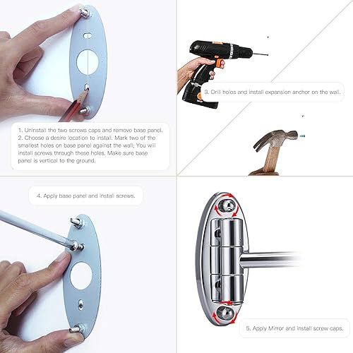 Miniatura 8 de GloRiastar Espejo de maquillaje montado en la pared, espejo de maquillaje de doble cara con aumento para baño, extensión de 8 pulgadas, espejo con