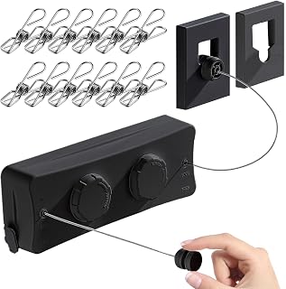 Retractable Clothesline - Heavy Duty 44lb Dual 304 Stainless Lines,16.7ft Anti-Sag Design, Drill-Free Install for Indoor/Outdoor Use (Black, Dual Lines)
