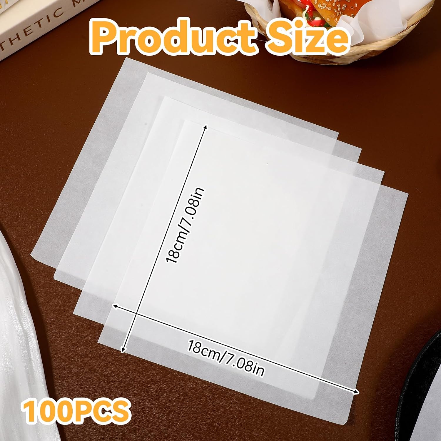 100 PCS Wax Paper Sheets for Food, 7 X 7 Inch (Pure White)