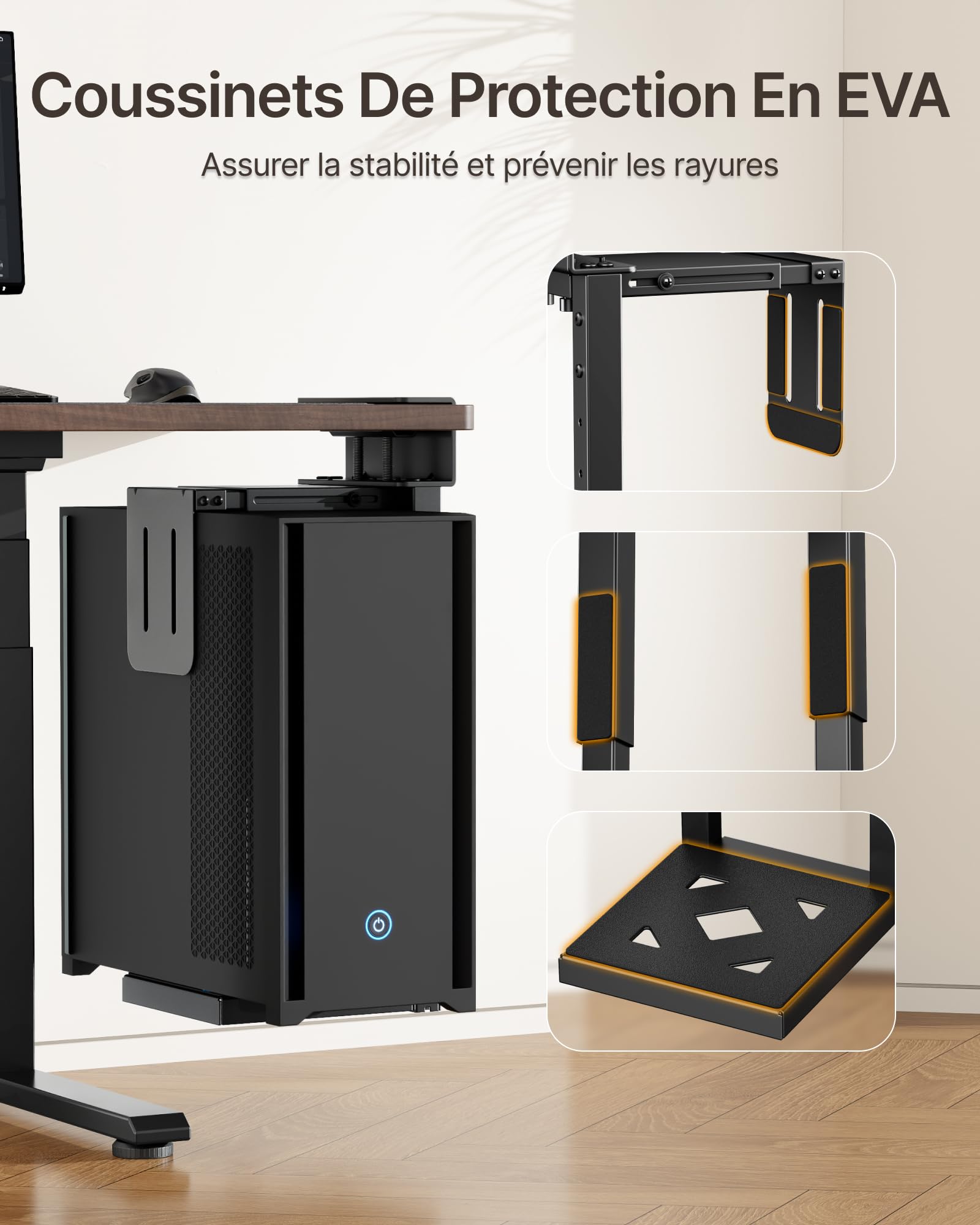 monTEK Support PC Robuste de 30 kg à Monter sous Bureau, sans perçage, Noir | support PC réglable avec coussin de protection, hauteur de 16,1 à 25,6 pouces, parfait pour bureau, maison, salle de classe