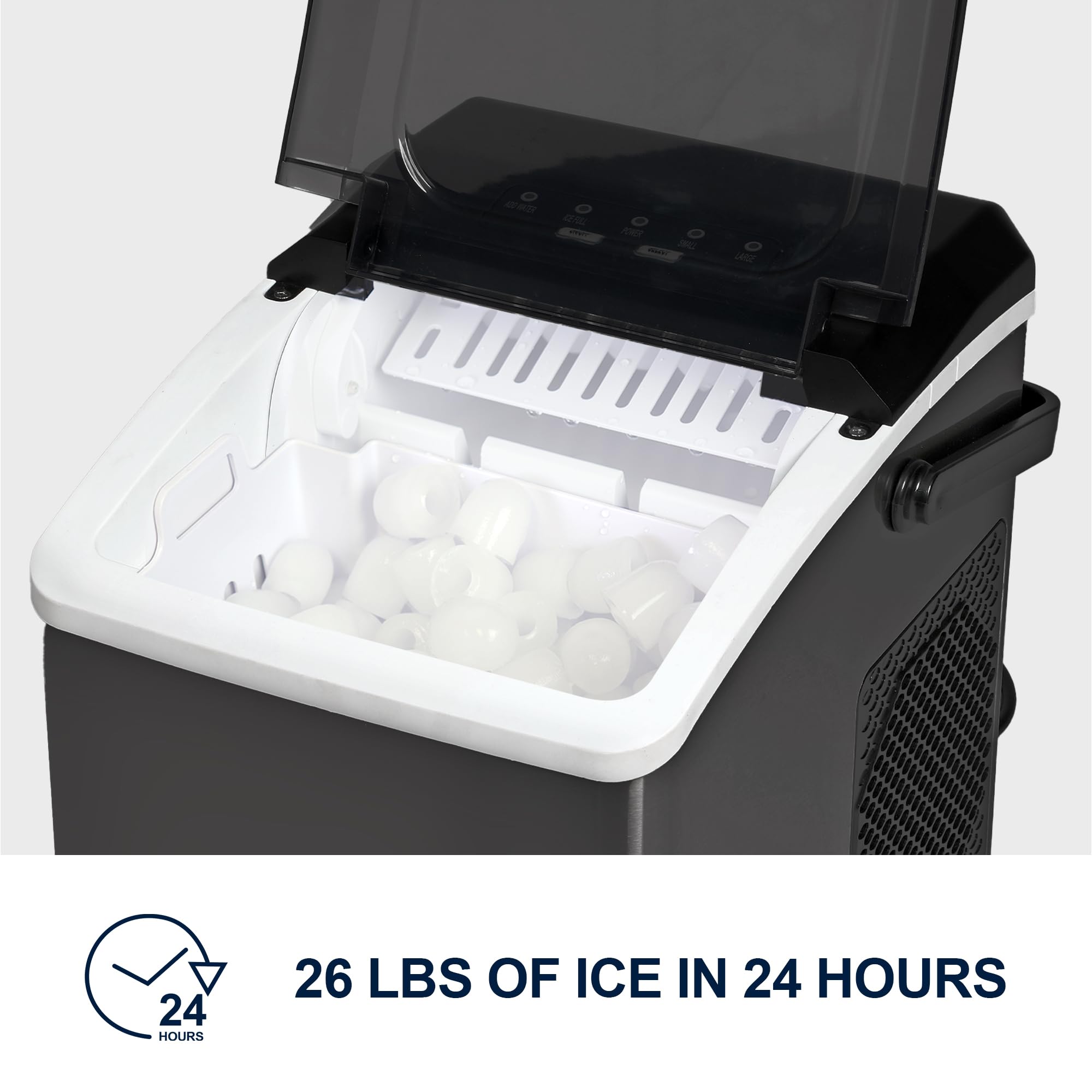 Koolatron Kim26-B Ice Makers Countertop, Portable Ice Maker, 26lbs/24hrs 9 Bullet Ice Cubes Ready In 7 Mins, Self-Cleaning Function, L&S Size, With Ice Scoop And Basket, Perfect For Party, Black on Fridge.com - View 5