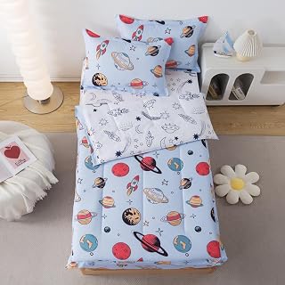 Zipper Bedding Twin for Kids Space Bedding Boys Girls Universe Galaxy Themed Zip Up Bed in A Bag Stars Planet Zippered Bed Set with Rocket Sheets All in One Zipper Comforter for Home Decor