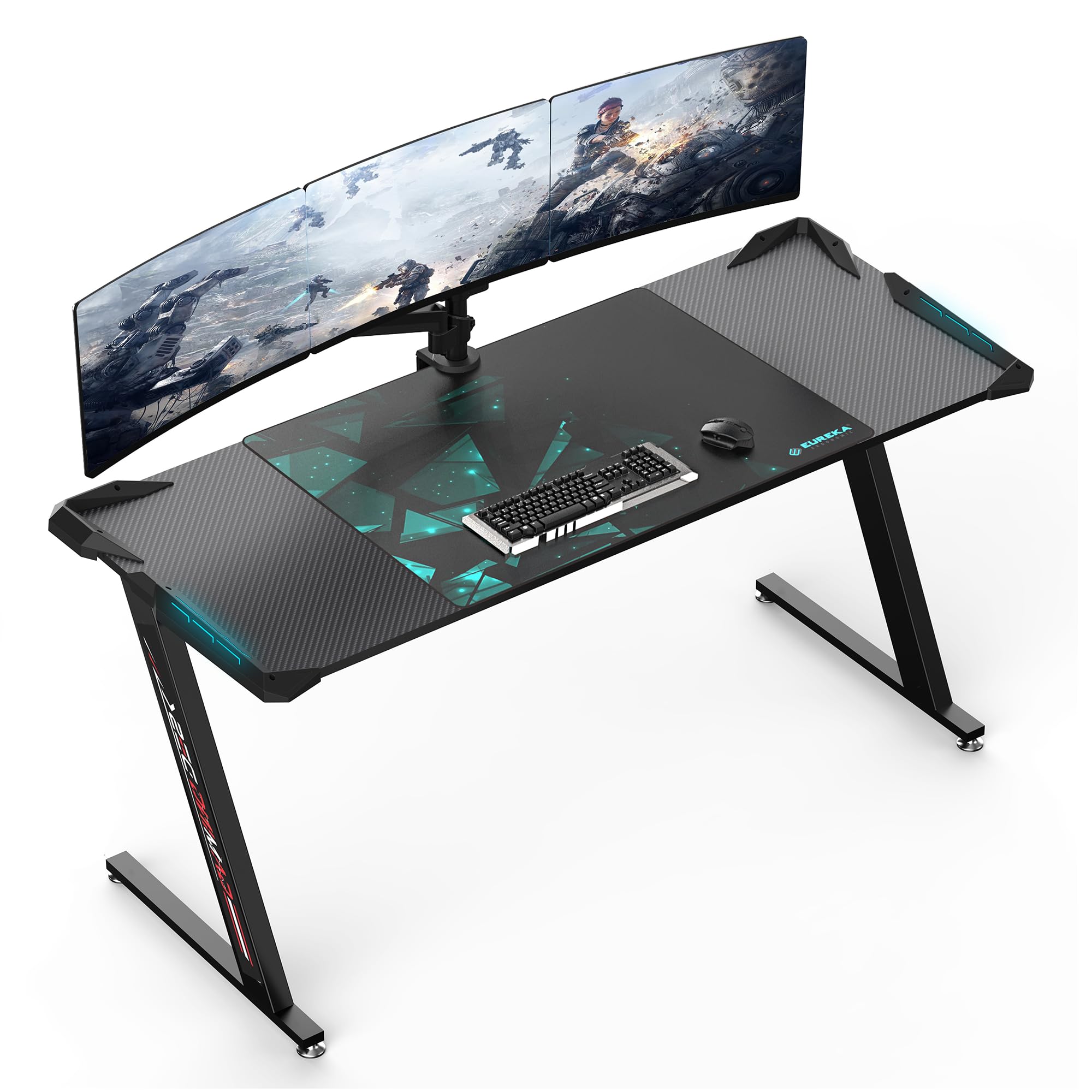 tisch aus carbonfibre mit led-beleuchtung für gaming und schreiben 153x60 cm