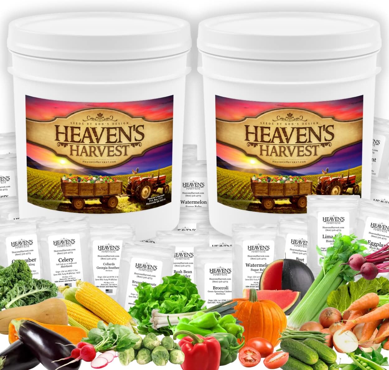 Heavens Harvest Survival Seed Bank Kit (Over 25,000) Fruit  Vegetable Non-GMO Heirloom Seeds for Planting a 3+ Acre Home Garden. 100% Secure: Emergency Weather-Proof Bucket (1-Pack)