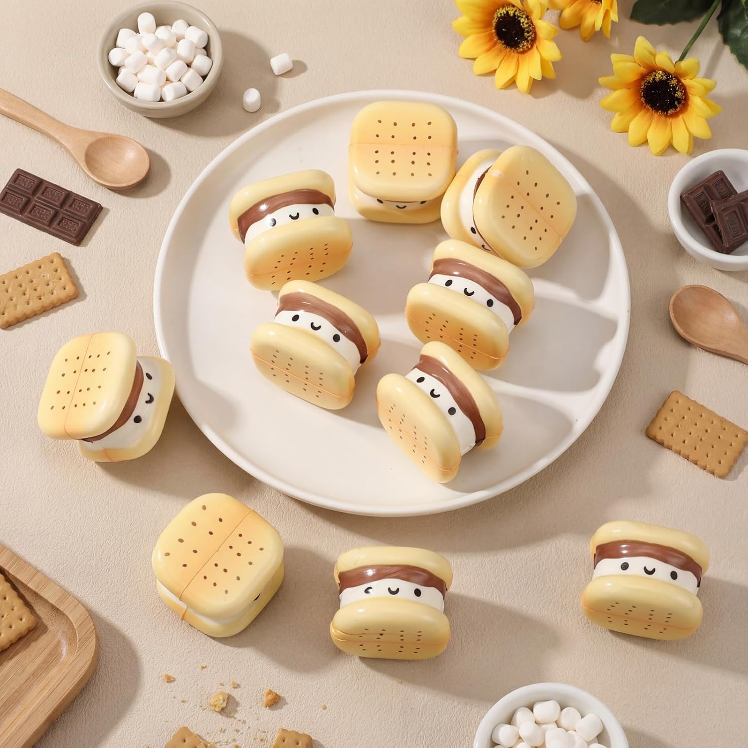 Gemscream 50 Pcs Inspirational Smore Stress Balls Realistic Positive Stress Relief Toys Cookie Sandwich Cute Appreciation Gifts for Employee Coworker Nurse Staff Team Fillers (Retro)