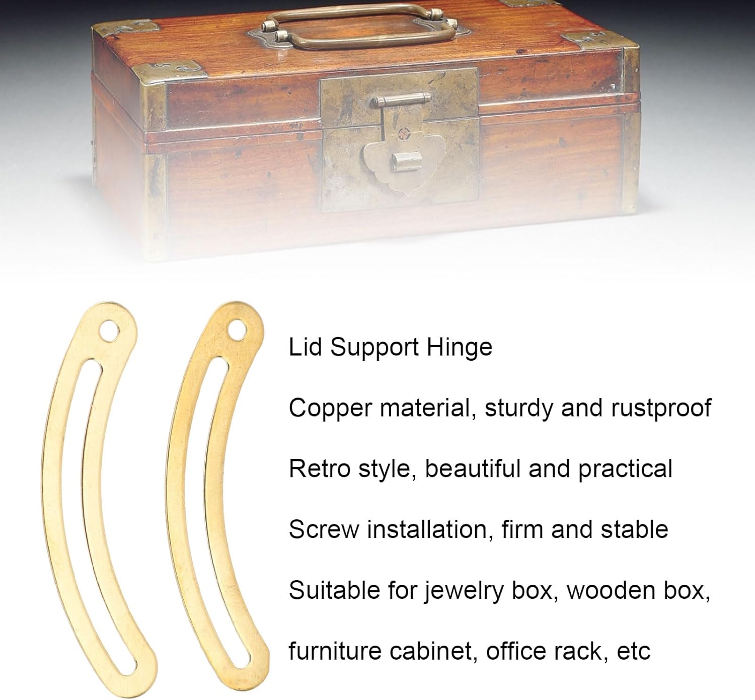 Lid Support Hinges Copper Recurved Rod Hardware Soft Close Hinges for Cabinet Jewelry Box Wardrobe 20PCS Rustproof Elegant Retro Style Durable Hinges with Screws (Brass Color)