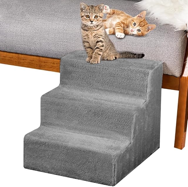Foto 2 de 5 de BAKAJI Escalera para Mascotas con 3 escalones y Forro extraíble de Felpa, rampa para Gatos y Perros Mayores