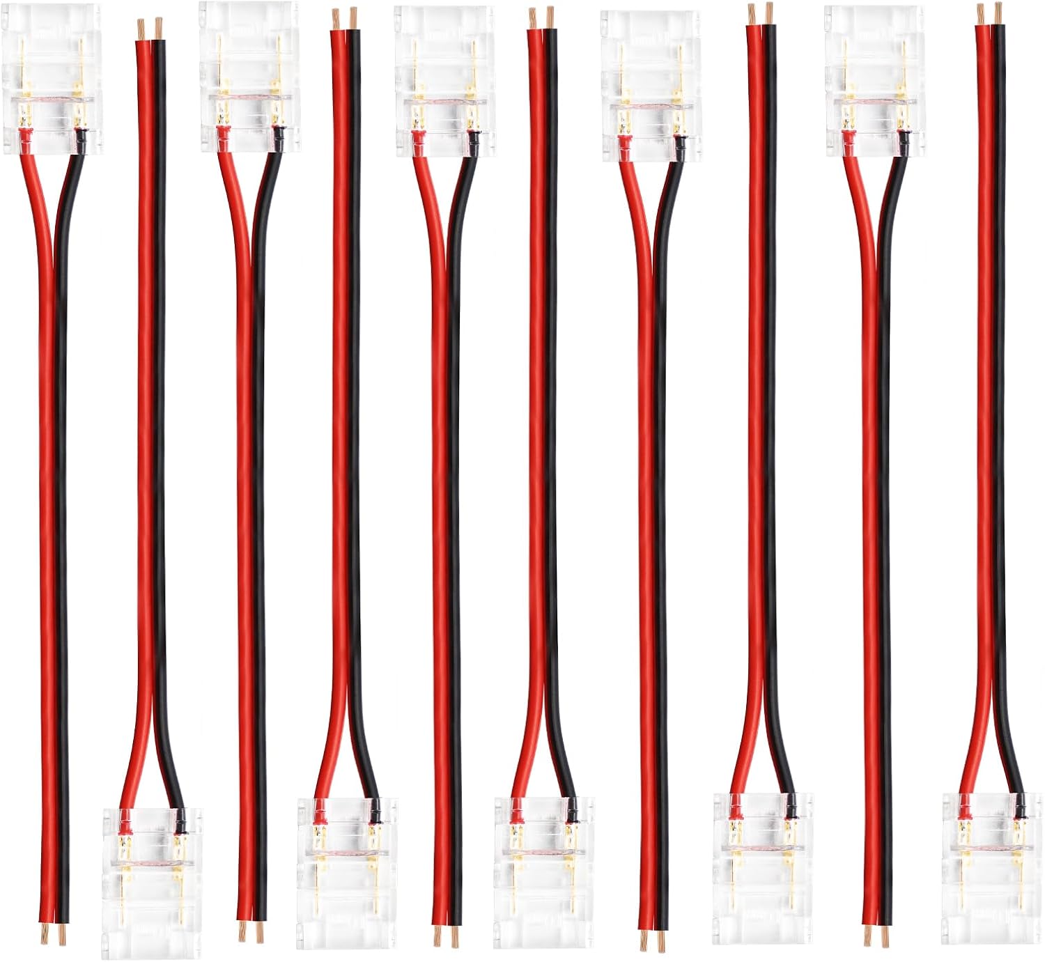 LightingWill LED Strip Connectors 2Pin 10mm, 10 PCS Solderless Pigtail, LED Connectors for Strip Lights, LED Tape Light Connector for COB/SMD 5050 Single Color LED Strips