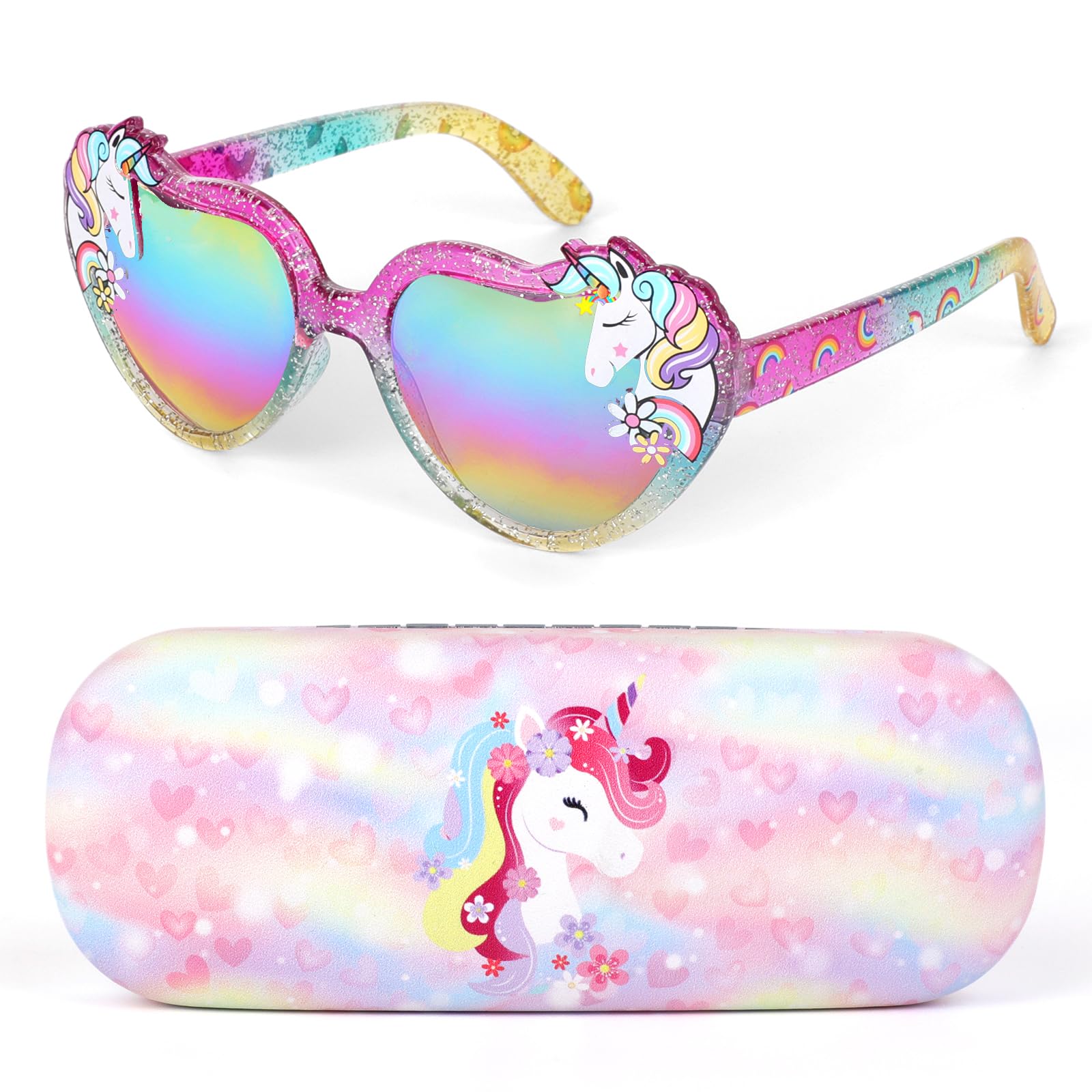 Gafas de sol Niña Corazon Unicornio UV400 Protección Rayos Decorativas Funda 3-10 Años