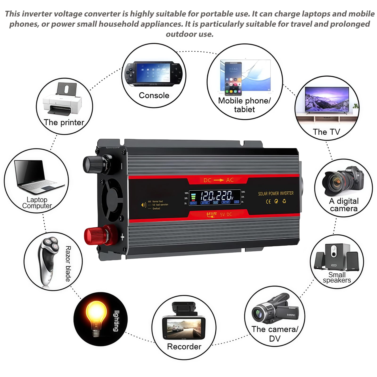 Inverter Trasformatore di Tensione: 700W/2000W DC 12V / 24V su AC 230V Trasformatore di Tensione, con Clip Alligatore Accendisigari, Onda Sinusoidale Modificata Inverter Solare per Auto