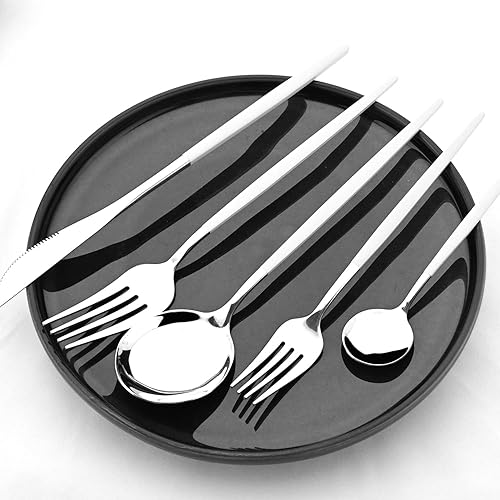 Miniatura 3 de Juego de cubiertos, juego de cubiertos de 20 piezas, Gugrida Mirror Silver White - Juego de utensilios de cocina de acero inoxidable, incluye