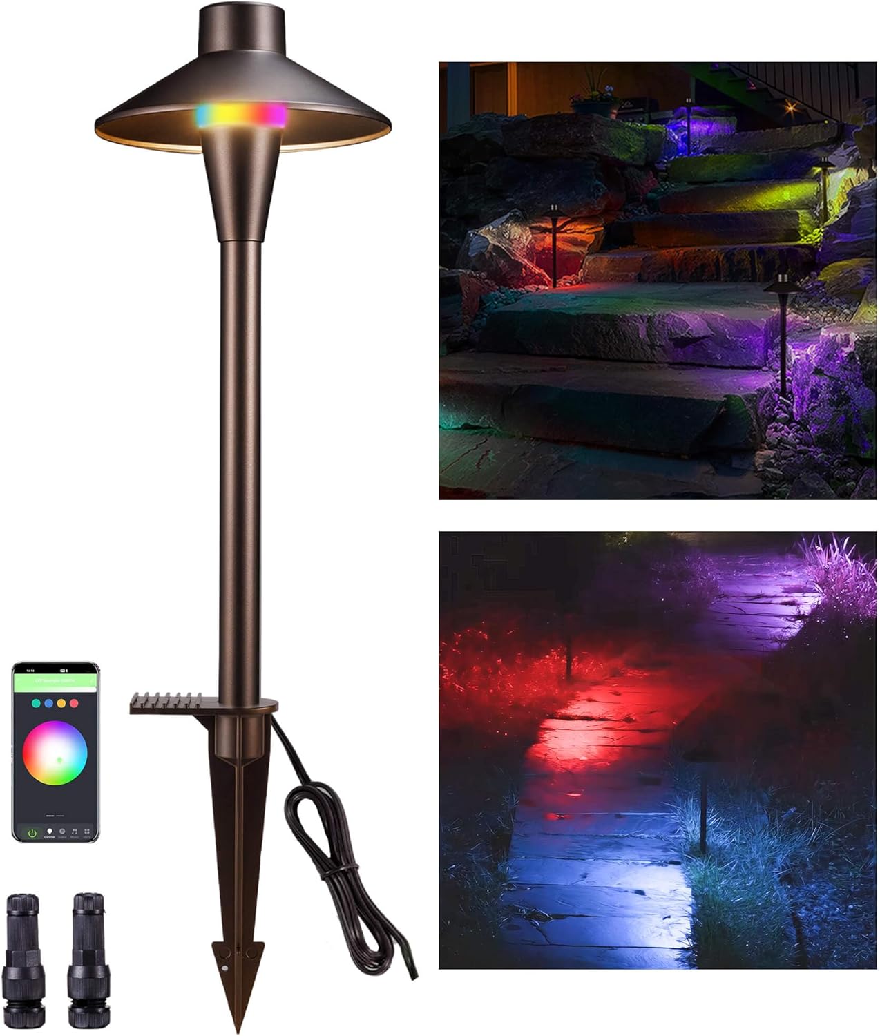 Chrisrmas Smart Path Lights Low Voltage, RGBCW Color Changing Pathway Light 12V, App Controlled, IP65 Waterproof Outdoor Lighting Wired, Hat Shaped ORB Aluminum for Holiday Walkway Driveway