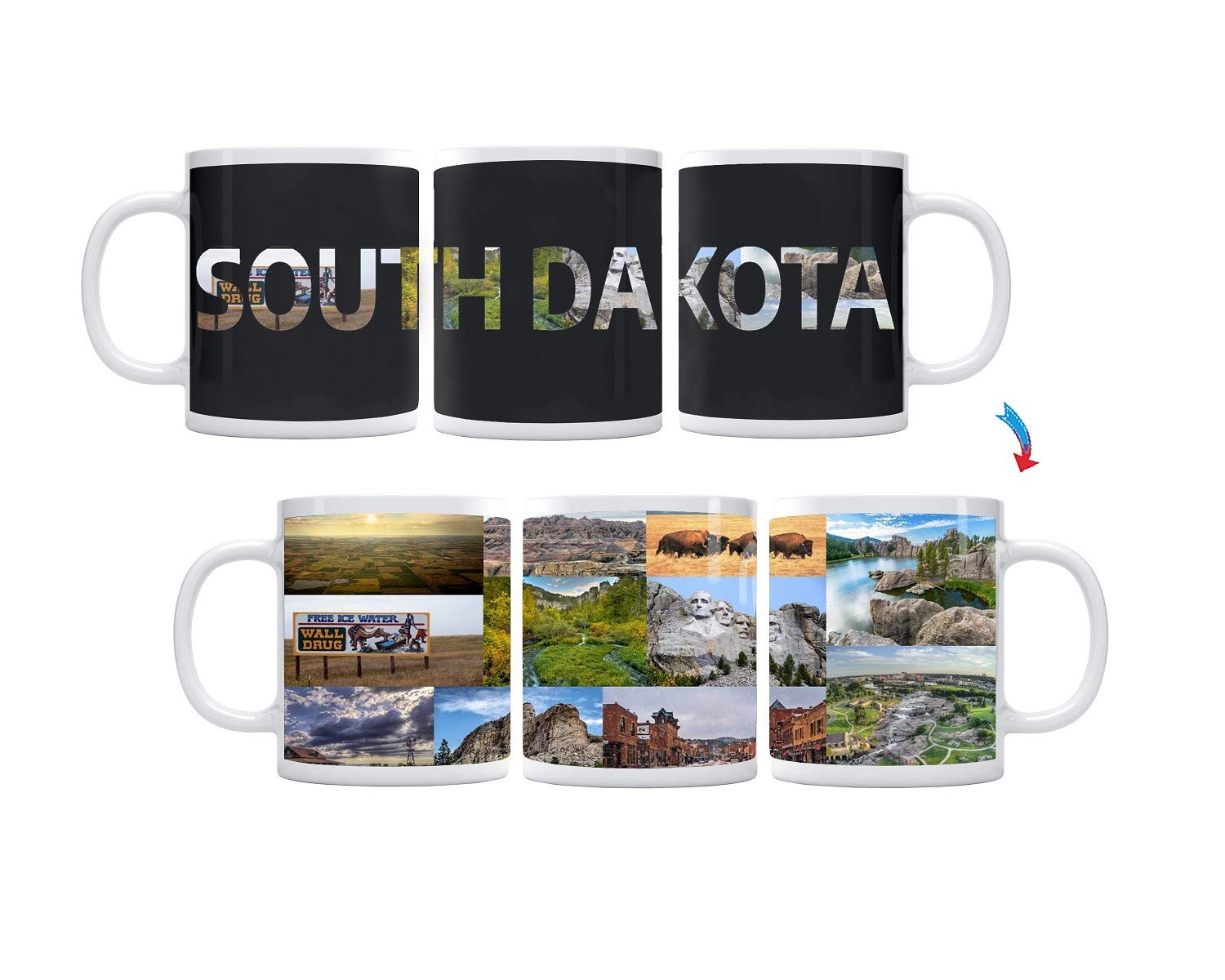Sunkiss Unlimited Color Changing! State Landscapes ThermoH Exray Ceramic Coffee Mugs (State of South Dakota)