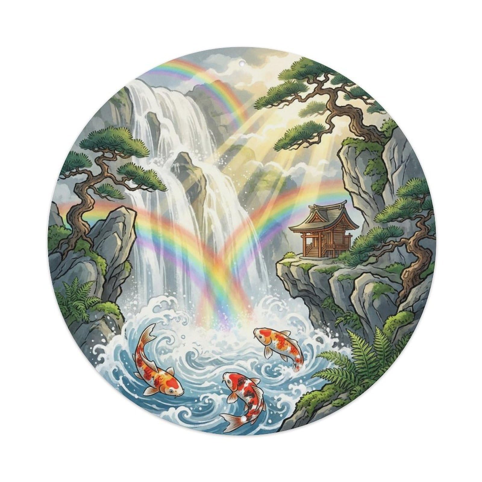Olyhtr 8X8inch Classic Style Waterfall Koi Pond Water Garden Mist Scenic Metal Tin Sign