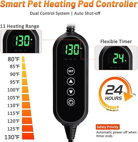 Miniatura 3 de Cama climatizada para gatos, cama climatizada impermeable para perros y gatos con temperatura y temporizador ajustables, alfombrilla eléctrica para