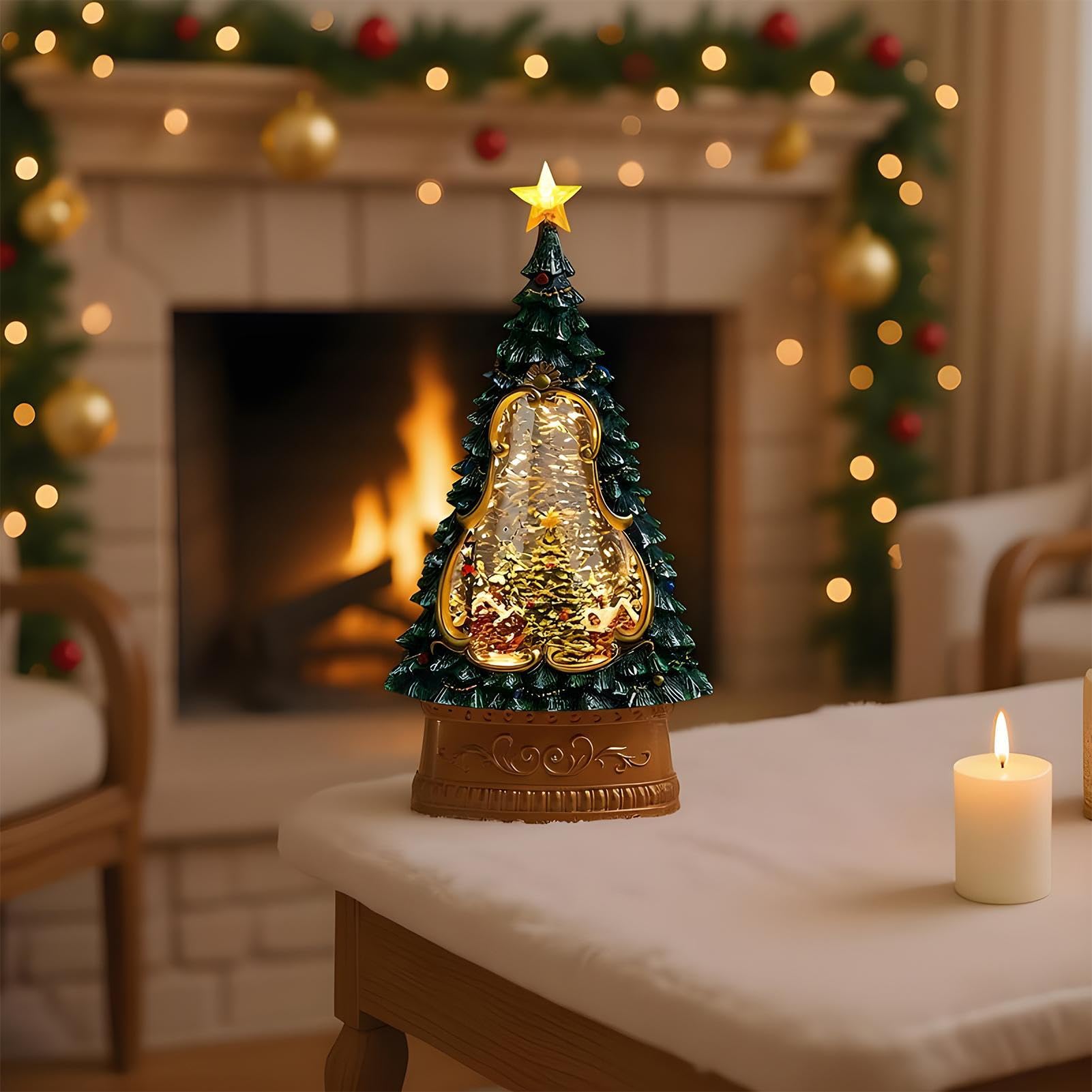 Lanterna Di Neve Di Babbo Natale - Timer di 6 ore a forma di albero | Decorazione di Lanterna Scintillante da Neve per Natale | per Adolescenti Adulti Uomini Donne Sala da