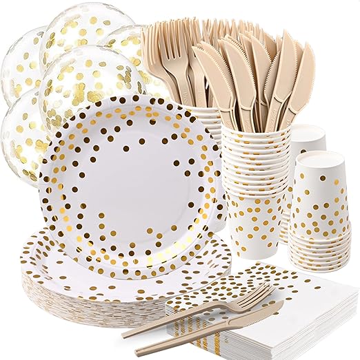 MAimee White and Gold Party Supplies Set 168Pieces Rose Gold Paper
