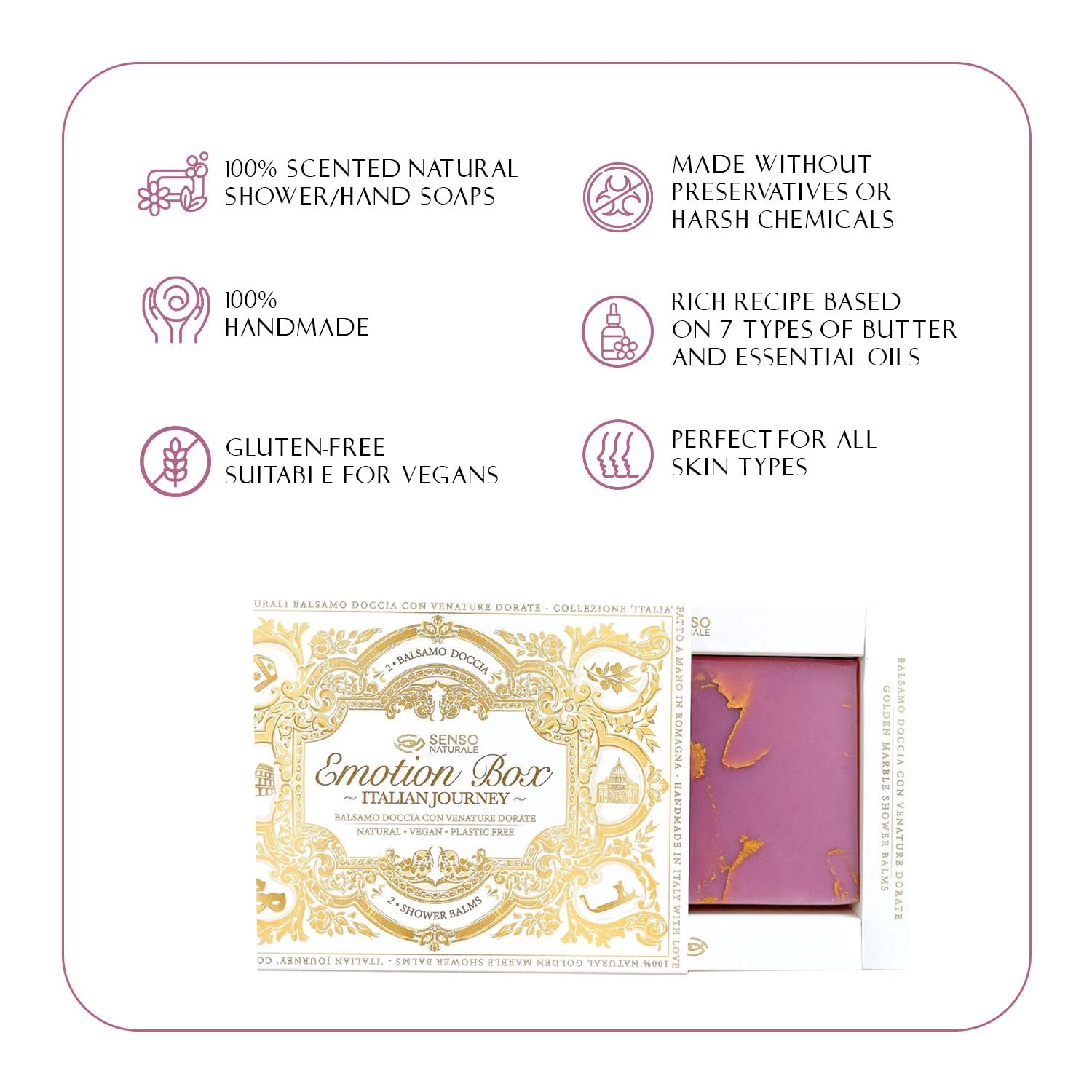 Senso Naturale Emotion Box Bath Gift Set - 2 Handcrafted Vegan Soap Bars, Violet - Lavender, 2 Soap (Pack of 1) - Image 3