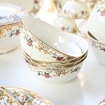 ACMLIFE Royal Gold-Plated Bone China Dinnerware Set for 4, Vintage Floral Dinnerware Set, Light Blue 12 Piece Lightweight Bone China Dinnerware Set Plates and Bowls Set (White Gold)