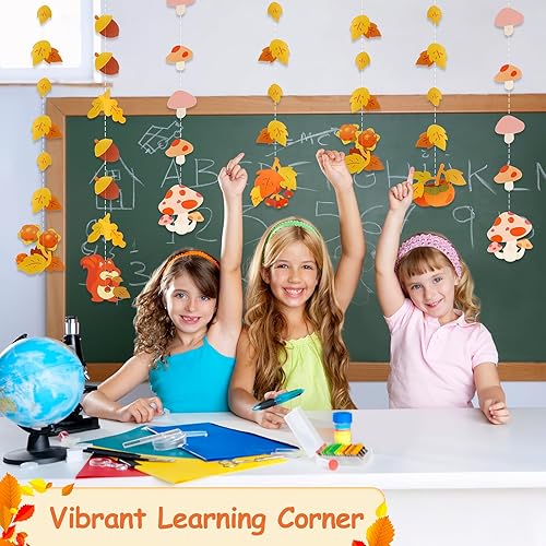 Miniatura 7 de Dayker Decoración de fiesta de otoño, guirnalda colgante de hoja de arce de hongos reutilizable, pancarta de ardilla de otoño de 22.64 pies para