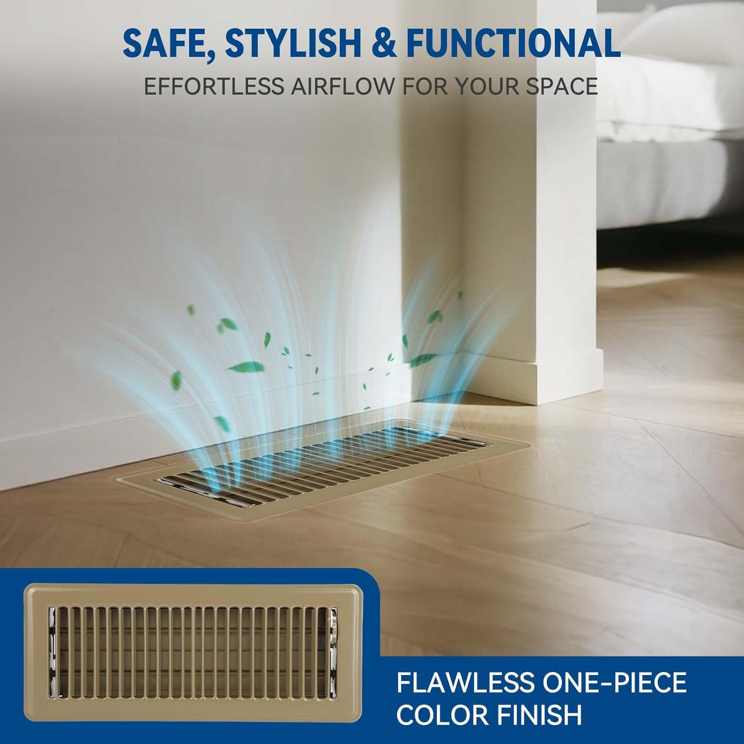 4" x 10" Floor Register Vent Covers 6-Pack, Walkable Powder-Coated Metal Vent Covers with Adjustable Airflow, Curved Safe Edges for Floor/Wall, Brown