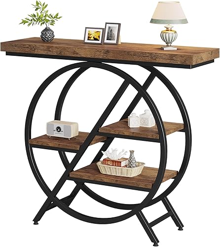 Miniatura 9 de Tribesigns Mesa consola, mesa de entrada de 40 pulgadas con estantes de almacenamiento, mesa de sofá industrial de 4 niveles con marco de metal