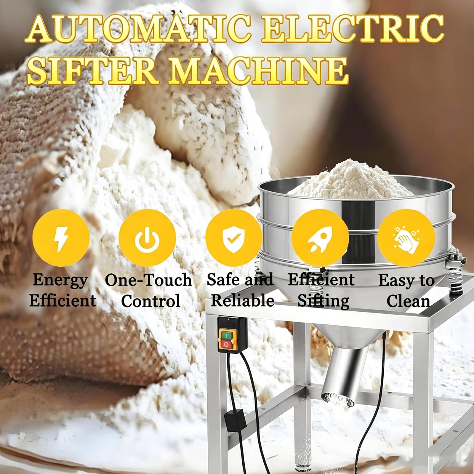 Setaccio Vibrante Automatico,Macchina Setacciare E Mescolare Farina 70 W 140mesh | Setaccio Vibrante Elettrico In Acciaio Inox Farina, Setaccio Polveri Con Rete, Setacciatura E Miscelazione Ad Alta Velocità