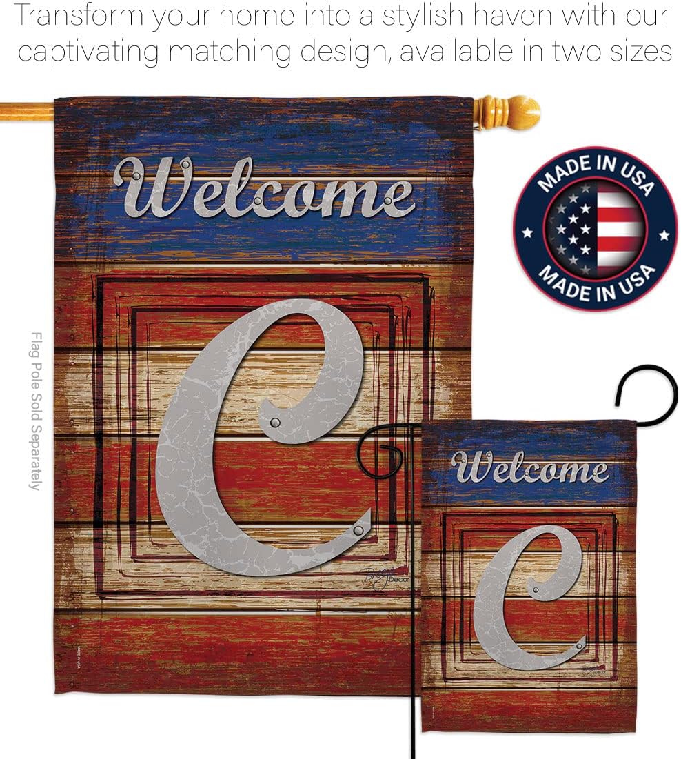 Breeze Decor - Patriotic C Initial Americana - Everyday Patriotic Impressions Decorative Vertical House Flag 28" x 40" Printed In USA