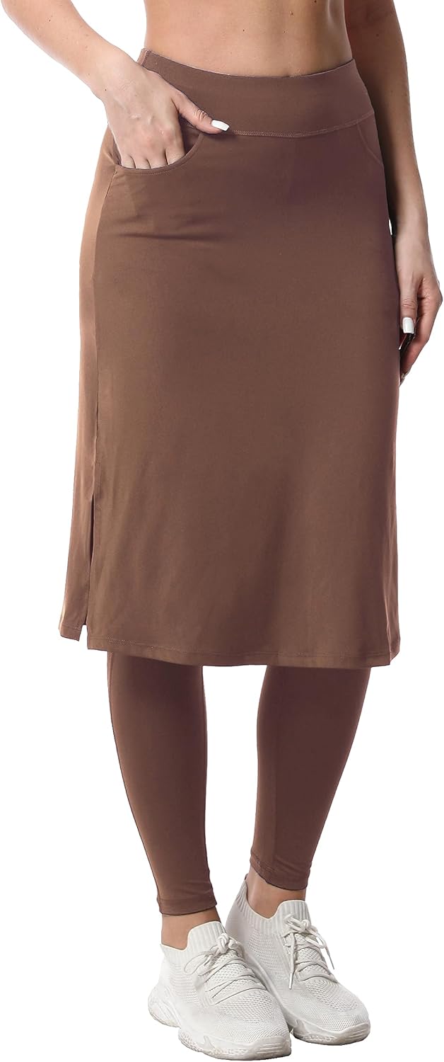 HOKOYI Women's Modest Long Skirt with Attached Leggings Pockets Midi Cover Up Workout Skirted Capris