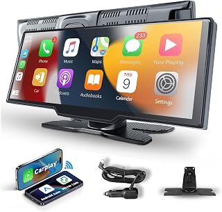 Hodozzy Portable Car Radio Wireless Carplay Android Auto,10.26 Inch IPS Touch Screen Portable Car Monitor with Carplay,Bluetooth Handsfree,Mirrorlink,FM Transmitter,TF/AUX Radio Carplay Display for Car