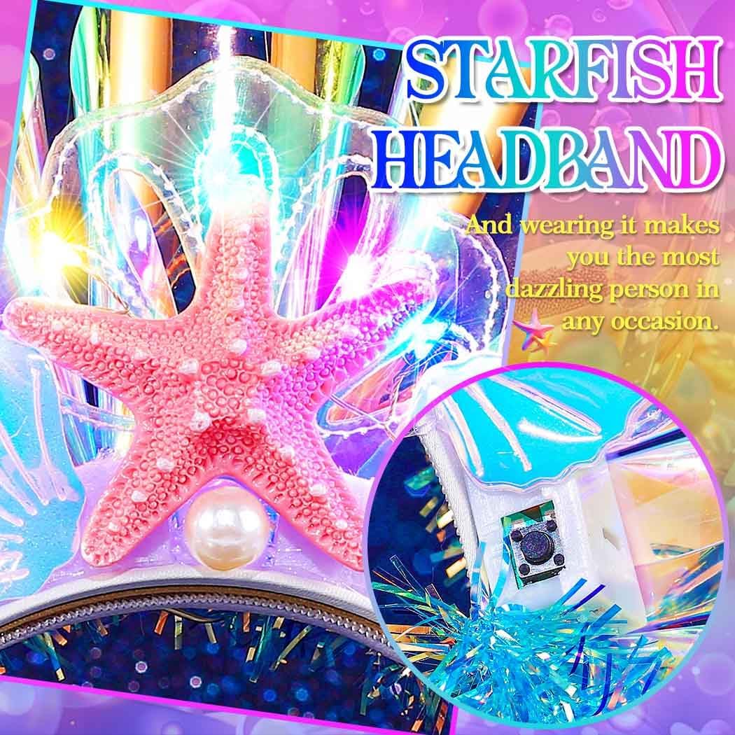 BARTOSI Light Up Mermaid Crown Headband Glow Starfish Headpiece Beach LED Hair Accessories for Women - Image 4