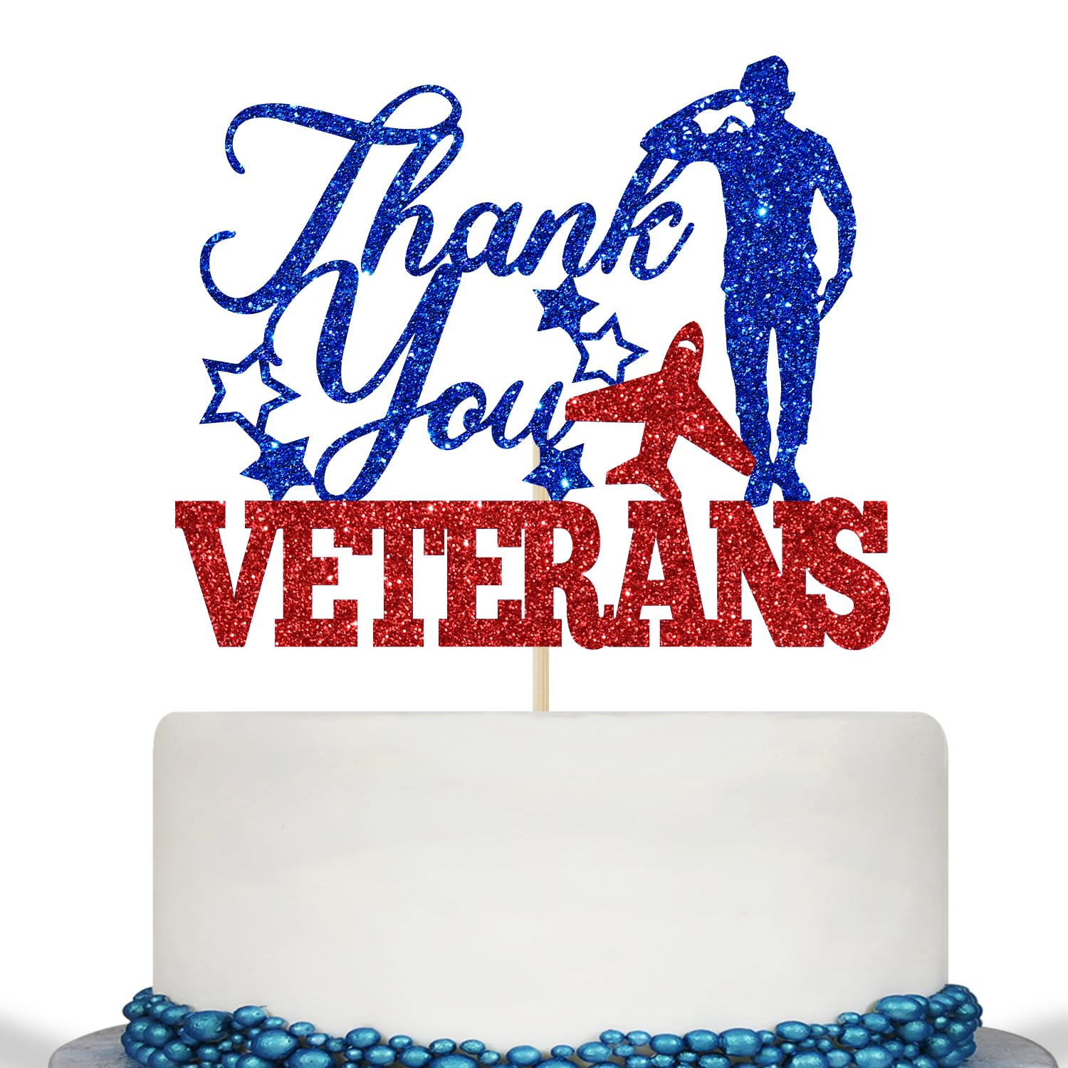 Thank You Veterans Cake Topper, Happy Veterans Day Decorations, Thank You to Our Heroes, Memorial Day Independence Day Patriotic Party Decorations Glitter