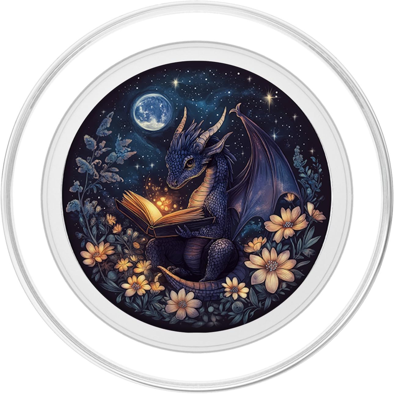 Cute Dragon Books Starry Sky Flower Bookworm Book Lover PopSockets PopGrip for MagSafe