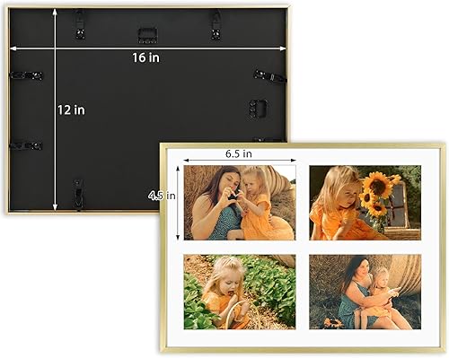 Miniatura 4 de Golden State Art, Marco de collage de aluminio dorado de 12 x 16 pulgadas, muestra cuatro fotos de 5 x 7 pulgadas con paspartú o una foto de 12 x 16